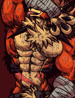 abs anthro barazoku biceps big_muscles big_pecs bodily_fluids body_hair chest_tuft clothed clothing countershade_fur countershade_torso countershading dipstick_ears dog_tags dusk ear_markings facial_markings fangs fingers flexing flexing_bicep fluffy fluffy_tail front_view fur hair hairy_armpits head_markings licking licking_bicep male male_anthro manly markings multicolored_body multicolored_ears multicolored_fur multicolored_hair muscular muscular_anthro muscular_male muscular_thighs neck_tuft obstructed_eyes open_mouth pecs phone_view pose saliva scar self_lick sharp_teeth simple_background smile solo spiky_hair standing tail tan_background tan_body teeth text thick_arms tight_clothing tongue tongue_out topless tuft twilight two_tone_body two_tone_fur white_body white_fur white_hair yellow_body yellow_fur jwbash nintendo pokemon pokemon_mystery_dungeon spike_chunsoft vlatt23_pose kyoto_rex canid canine dusk_lycanroc generation_7_pokemon lycanroc mammal pokemon_(species) absurd_res hatching_(art) hi_res meme shaded