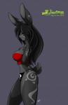 anthro big_breasts black_body black_fur black_hair breasts chest_tuft clothed clothing female fur hair long_hair markings panties purple_eyes shirt smile solo tattoo topwear tuft underwear chalo las_lindas angel_loveridge lagomorph leporid mammal rabbit hi_res