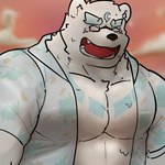 blush clothing eyewear fur glasses male pecs simple_background smile solo white_body white_fur matsurishiroii songkran matsuri_shiroi bear mammal polar_bear ursine 1:1 digital_media_(artwork) hi_res procreate_(artwork)