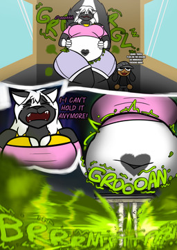 accident anthro belly big_belly big_tail black_body black_clothing black_fur black_shirt black_topwear bottomwear bra brown_body brown_fur building building_destruction clothed clothing crop_top denim denim_bottomwear denim_clothing denim_shorts desperation destruction dialogue duo elevator eyes_closed fangs fart fart_cloud fart_fetish female female_farting frown fur gassy green_fart_cloud hand_on_belly hand_on_own_belly heart_(marking) heart_on_belly heart_on_body hyper hyper_fart larger_female male markings navel obese obese_anthro obese_female onomatopoeia open_frown open_mouth overweight overweight_anthro overweight_female pink_clothing pink_crop_top pink_shirt pink_topwear rumbling_stomach shirt shorts size_difference smaller_male sound_effects straining struggling tail teeth text topwear underwear upset_stomach wide_hips yellow_bra yellow_clothing yellow_underwear itsyikesagainsorry dumass_(itsyikesagainsorry) jessica_(coaster14) canid canine canis domestic_dog mammal mephitid skunk 2024 comic digital_media_(artwork) english_text hi_res