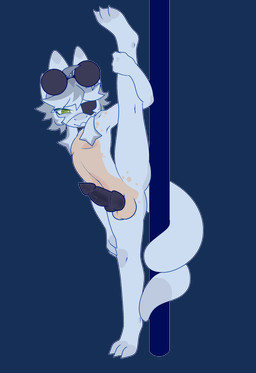 ambiguous/ambiguous ambiguous_gender anthro black_penis dancing erection eye_patch eyewear genitals green_eyes grey_hair hair knot knotted_penis looking_at_viewer nude penis pole pole_dancing solo spread_legs spreading standing tail tail_coil white_body anonymous_artist kobold scalie absurd_res alpha_channel hi_res nonbinary_(lore)