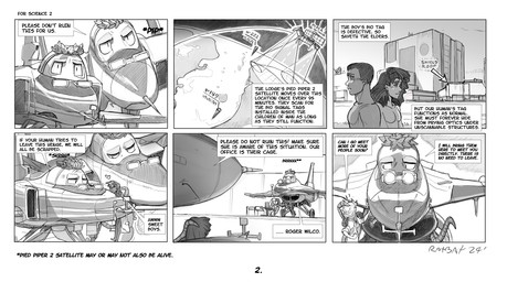 aircraft airplane building clothed clothing dialogue earth eyewear female feral glasses group hair jet looking_at_another machine male not_furry planet satellite sharp_teeth speech_box teeth text vehicle ratbat nasa x-29 animate_inanimate dire_aircraft dire_machine dire_vehicle human living_aircraft living_machine living_vehicle mammal artist_name comic digital_media_(artwork) english_text hi_res signature