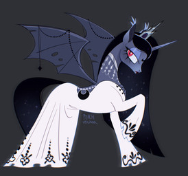 alternative_fashion bat_wings clothing crown dress eyelashes eyeshadow fangs female feral goth grey_body hair headgear horn jewelry lipstick makeup membrane_(anatomy) membranous_wings official_alternate_costume red_eyes red_lipstick silver_(metal) silver_jewelry simple_background solo straight_hair tail teeth tiara unicorn_horn victorian_goth white_clothing white_dress white_goth wings peachmichea friendship_is_magic hasbro my_little_pony my_little_pony:_magic_princess mythology princess_luna_(mlp) vampire_luna bat bat_pony equid equine hybrid mammal mythological_creature mythological_equine vampire winged_unicorn digital_media_(artwork) hi_res