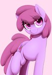 eyelashes female feral hair hooves pink_background purple_body purple_eyes purple_hair purple_tail raised_hoof simple_background smile solo tail thebatfang friendship_is_magic hasbro my_little_pony berry_punch_(mlp) earth_pony equid equine horse mammal pony hi_res