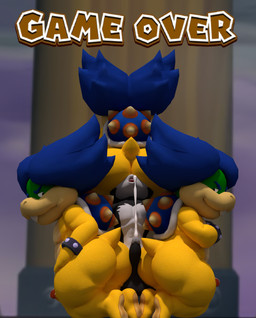 anthro black_body black_fur blue_hair bodily_fluids butt clone cum cumshot defeated ejaculation facesitting fur game_over gameplay_mechanics genital_fluids group hair male male/male scales sitting sitting_on_another yellow_body yellow_scales young doommusk hiroshisan_(modeler) kabalmystic_(modeler) mario_bros nintendo fan_character koopaling lire_(doommusk) ludwig_von_koopa ape dragon_koopa haplorhine koopa mammal monkey pan_(genus) primate scalie 2023 3d_(artwork) absurd_res blender_(artwork) digital_media_(artwork) hi_res