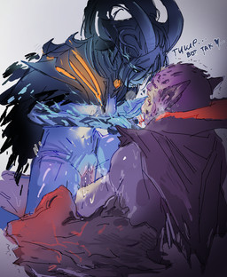 armor assertive_female black_hair blood blue_body blue_bodysuit blue_clothing blue_fire blue_skin blue_skinsuit bodily_fluids bodysuit breasts breath cloak clothing colored_fire cowgirl_position dagger dominant dominant_female duo emotionless erection female female_penetrated fire flaming_eyes forced from_front_position genitals hair headgear heart_symbol helmet high_ponytail holding_knife holding_object holding_weapon horn horned_helmet imminent_death knife leaning leaning_forward long_hair looking_at_another lying male male/female medium_breasts melee_weapon not_furry on_back on_bottom on_top panting penetration penile penile_penetration penis penis_in_vagina ponytail power_bottom purple_body purple_skin rape rough_sex sadism scared sex shaking shoulder_pads simple_background skinsuit smile smirk smirking_at_another steam steaming_body submissive submissive_male sweat text threatening threatening_with_weapon tight_clothing torn_clothing trembling vaginal vaginal_penetration vulva weapon yandere popisya dota valve lion_the_demon_witch mortred_the_phantom_assassin humanoid monster monstrous_humanoid 2024 hi_res russian_text translated