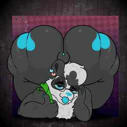 4_fingers anthro anus ass_clapping ass_up bamboo big_butt black_body black_fur blep blue_claws blue_eyes blue_nose blue_tongue butt butt_jiggle claws ear_piercing ear_ring eyewear fingers fur glasses heart_(marking) holding_object jiggling kneeling looking_at_viewer male markings neck_tuft nude overweight overweight_male piercing presenting puffy_anus ring_piercing seductive solo squish tail tongue tongue_out tuft white_body white_fur chi_panpan chi_panda bear giant_panda mammal 1:1 animated hi_res