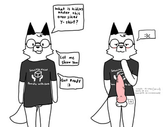 :3 :3c animal_genitalia animal_penis anthro balls bedroom_eyes big_balls big_penis bottomless canine_genitalia canine_penis clothed clothing erection eyewear femboy genitals glasses huge_penis knot looking_at_viewer male narrowed_eyes nerd oversized_clothing oversized_topwear penis seductive shy solo text topwear vein veiny_balls veiny_penis foxfreeguy roddy_(foxfreeguy) canid canine fox mammal absurd_res english_text hi_res