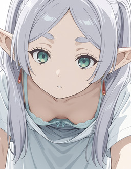 bent_over blue_bra blue_clothing blue_underwear bra breasts clothed clothed_female clothed_humanoid clothing down_blouse dress ear_piercing eyebrow_through_hair eyebrows eyelashes female female_humanoid front_view fully_clothed fully_clothed_female fully_clothed_humanoid green_eyes grey_eyebrows grey_hair hair humanoid_pointy_ears iris light_body light_hair light_skin long_hair looking_at_viewer monotone_body monotone_bra monotone_clothing monotone_dress monotone_hair monotone_skin monotone_underwear not_furry oversized_clothing parted_lips piercing pointy_ears pose pupils simple_background slim slim_female slim_humanoid small_breasts solo tan_body tan_skin translucent translucent_hair underwear white_background white_clothing white_dress white_sclera picowan11 frieren_beyond_journey's_end frieren elf humanoid hi_res pinup portrait shaded three-quarter_portrait