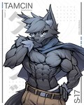 abs anthro barazoku biceps big_muscles biped black_body black_fur blue_cape blue_clothing blue_eyes cape clothing eyewear fur glasses looking_at_viewer male muscular muscular_anthro muscular_male pecs shirtless_anthro shirtless_male solo wearing_glasses artdeitech domestic_cat felid feline felis mammal 2024 4:5 hi_res