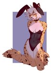 anthro areola breasts clothed clothing collar countershading eyebrows eyelashes female fingers fur hair navel open_mouth orange_eyes rabbit_ears smile solo topwear white_hair junebuq aurora_(spacecamper) cheetah felid feline mammal 2022 artist_name digital_media_(artwork) hi_res