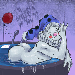 balloon bathing bathtub bubble_butt butt clothing clown clown_makeup clown_nose cross_pupils femboy hat headgear headwear inflatable leaning leaning_forward letter looking_at_viewer male not_furry partially_submerged presenting red_balloon ruff_(clothing) seductive solo water we_all_float wet wet_body writing_on_wall trailsextape look_outside pierre_(look_outside) cursed_(look_outside) humanoid monster meme