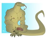 anthro balls crouching erection forked_tongue genitals green_body green_scales humanoid_genitalia humanoid_penis long_tongue male muscular muscular_male nipples nude penis scales solo tail tongue tongue_out dragondrawer komodo_dragon lizard monitor_lizard reptile scalie hi_res