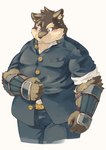 anthro armguards blush clothing eyebrows fur grey_body grey_fur male scar school_uniform slightly_chubby solo thick_eyebrows uniform inutora08 lifewonders tokyo_afterschool_summoners moritaka_(tas) canid canine canis domestic_dog mammal absurd_res hi_res