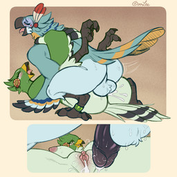 after_sex after_vaginal anthro anthro_on_anthro anthro_penetrated anthro_penetrating anthro_penetrating_anthro areola backsack balls balls_deep beak biped black_penis blue_body blue_feathers blush bodily_fluids breasts butt canon_couple cum cum_from_vagina cum_in_vagina cum_inside duo ejaculation eyes_closed feathers female female_penetrated from_front_position genital_fluids genitals glans good_clean_married_sex green_body green_feathers humanoid_genitalia humanoid_penis husband husband_and_wife husband_penetrating_wife looking_pleasured love loving_sex male male/female male_penetrating male_penetrating_female married_couple mating_press nipples non-mammal_balls non-mammal_breasts non-mammal_nipples non-mammal_vulva nude nude_anthro nude_female nude_male open_mouth open_smile orgasm orgasm_face penetration penile penile_penetration penis penis_in_vagina romantic romantic_couple romantic_sex sex smile sweat tongue vaginal vaginal_penetration vulva wife yellow_body yellow_feathers goolee breath_of_the_wild nintendo the_legend_of_zelda amali_(tloz) kass_(tloz) avian rito 1:1 2025 comic digital_drawing_(artwork) digital_media_(artwork)