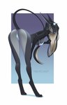 anthro bent_over bikini bikini_bottom bikini_top blonde_hair breasts butt clothing eyewear female glasses hair long_hair slim solo sunglasses swimwear two-piece_swimsuit mindmachine acrador_project lauka_(mindmachine) acrador canid canine canis jackal mammal 2023 hi_res