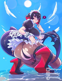 animal_tail big_breasts big_butt black_clothing black_dress black_footwear black_hair black_panties black_shoes black_tail black_underwear blush breasts butt clothed clothing cloud dress eyelashes female fish_tail footwear hair heart_symbol kneeling legwear looking_at_viewer looking_back looking_back_at_viewer maid_headdress maid_uniform multicolored_hair panties pantyhose rear_view red_hair short_hair sky solo speech_bubble sun tail tan_body tan_skin thick_thighs torn_clothing torn_legwear torn_pantyhose two_tone_hair underwear uniform upskirt wide_hips frostedink mihoyo zenless_zone_zero ellen_joe animal_humanoid fish fish_humanoid humanoid marine marine_humanoid shark_humanoid tailed_humanoid thiren hi_res