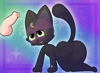 all_fours anthro blush bodily_fluids bubble butt cum cum_drip cum_on_face dripping drunk drunk_bubble duo eager female genital_fluids genitals green_eyes male male/female mask penis purple_mask substance_intoxication tail text cordicedraw moonshine_(miso_souperstar) alfiq domestic_cat felid feline felis mammal absurd_res character_name digital_media_(artwork) hi_res