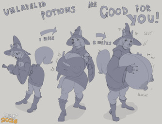 anthro breast_expansion breasts expansion female hyper magic magic_user onomatopoeia potion solo sound_effects text luaky dungeons_and_dragons hasbro wizards_of_the_coast canid canine fox mammal absurd_res english_text hi_res sequence