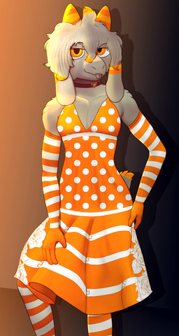 anthro armwear blep choker clothed clothing crossdressing crossdressing_male dress elbow_gloves femboy floppy_ears fur gloves grey_body grey_fur hair handwear heart_choker horn jewelry legwear male necklace orange_armwear orange_clothing orange_dress orange_elbow_gloves orange_eyes orange_gloves orange_handwear orange_horn orange_legwear orange_thigh_highs pattern_armwear pattern_clothing pattern_dress pattern_elbow_gloves pattern_gloves pattern_handwear pattern_legwear pattern_thigh_highs pose solo spots spotted_clothing spotted_dress striped_armwear striped_clothing striped_elbow_gloves striped_gloves striped_handwear striped_legwear striped_thigh_highs stripes tail thigh_highs tongue tongue_out conditional_dnp gusta gusta_(gusta) bovid caprine goat mammal hi_res
