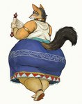 anthro arabic aztec back_rolls big_butt bottomwear bracelet butt clothed clothing ear_piercing female footwear holding_object huge_butt jewelry looking_at_viewer looking_back looking_back_at_viewer necklace obese obese_anthro obese_female overweight overweight_anthro overweight_female piercing rear_view sandals scroll shoes simple_background skirt solo thick_calves thick_thighs walking white_background wide_hips cettus canid canine canis jackal mammal 2020 digital_media_(artwork)