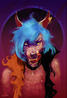 anthro bodily_fluids chaos clothing cross drooling ear_piercing ear_ring eclipse fangs inverted_cross jacket licking male open_mouth piercing ring_piercing saliva smile smirk solo surrealism tears teeth tongue tongue_out topwear fustilarian escape_to_nowhere helelos canid canine canis demon mammal wolf absurd_res hi_res