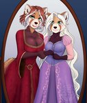 anthro breasts brown_hair clothed clothing duo ear_piercing female green_eyes hair piercing smile white_hair thecatnamedfish disney tangled_(disney) lizabeth_fairfield rapunzel_(disney) tammy_fairfield ailurid mammal red_panda 2021 absurd_res digital_media_(artwork) hi_res