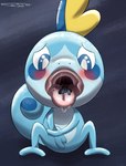 ambiguous_gender blush duo feral feral_pred gaping_mouth macro micro on_tongue open_mouth partially_inside simple_background tongue vore suddendraft nintendo pokemon rudi_(toondude10) generation_4_pokemon generation_8_pokemon pokemon_(species) riolu sobble 2019 hi_res