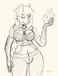 anthro breasts clothing collar female fire magic solo azrealm1 azrealm canid canine canis domestic_dog husky mammal nordic_sled_dog spitz hi_res sketch