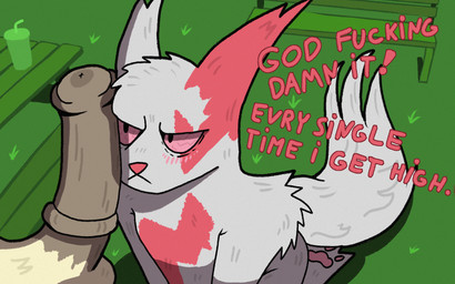 ambiguous_gender angry animal_genitalia animal_penis anthro bench blush blush_lines container cup duo equine_genitalia equine_penis frown fur furniture genitals grass imminent_oral imminent_sex kneeling looking_at_genitalia looking_at_penis male male/ambiguous outside pawpads paws penis penis_on_face plant profanity public public_exposure public_nudity red_body red_eyes red_fur simple_background substance_intoxication table tan_body text toony white_body white_fur lotnik5 nintendo pokemon equid felid generation_1_pokemon generation_3_pokemon mammal pokemon_(species) rapidash zangoose 16:10 hi_res shaded simple_shading widescreen