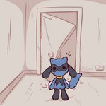 ambiguous_gender anthro broken_door door dot_eyes emanata front_view humor inside looking_at_viewer mouthless shadow solo standing advos nintendo pokemon generation_4_pokemon pokemon_(species) riolu 1:1 2024 signature male_(lore)