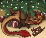 christmas_decorations christmas_lights christmas_present christmas_tree feral gift holidays lying male on_back plant solo tree feher christmas mythology xavarius xavarius_(mepuri) dragon felkin mythological_creature mythological_scalie scalie 6:5 hi_res