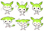 ambiguous_gender angry beady_eyes biped blush chibi crossed_arms dipstick_tail eyes_closed featureless_crotch green_beans green_ears green_hair green_tail green_tail_tip hair markings multiple_expressions multiple_poses narrowed_eyes owo pink_cheeks pink_paws pose sad simple_background solo spiral_eyes tail tail_markings uwu white_background white_body voicevox zundamon colored hi_res