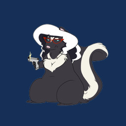annoyed blue_eyes chibi eyewear female feral fluffy fluffy_chest glasses gun hair handgun long_hair multicolored_hair pistol ranged_weapon slightly_chubby slightly_chubby_female solo two_tone_hair unimpressed weapon possumgod glock poppy_the_skunk_(possumgod) mammal mephitid skunk 1:1 absurd_res alpha_channel hi_res sketch