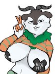 2022 5_fingers anthro bedroom_eyes big_breasts biped bite biting_lip black_outline blaze_(marking) bovid breasts brown_body brown_fur caprine censored censored_nipples chest_tuft clothed clothing curvy_figure digital_media_(artwork) english_text eyebrows facial_markings fauny female fingerless_(marking) fingers front_view fur generation_6_pokemon gesture half-length_portrait hand_gesture head_markings hi_res horn huge_breasts looking_at_viewer mammal markings narrowed_eyes neck_tuft nintendo nipple_tape outline pasties pattern_clothing pattern_topwear pokemon pokemon_(species) portrait raised_clothing raised_shirt raised_topwear seductive shaded shirt sketch skiddo solo striped_clothing striped_topwear stripes tape teeth text text_on_clothing topwear tuft unknown_artist v_sign white_body white_fur wide_hips