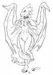 anthro black_and_white breasts collar dragon european_mythology female generation_6_pokemon genitals latex looking_at_viewer mega_charizard mega_charizard_y mega_evolution membrane_(anatomy) membranous_wings monochrome mythological_creature mythological_scalie mythology nintendo nipples non-mammal_breasts non-mammal_nipples pokeball pokemon pokemon_(species) pussy s-nina scalie simple_background solo tail transformation western_dragon white_background wings