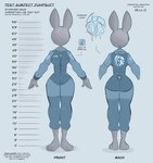 a-pose anthro breasts chart comic coveralls english_text female height_chart hi_res imperial_unit kilinah label lagomorph leporid logo lore mammal model_sheet rabbit solo text wide_hips