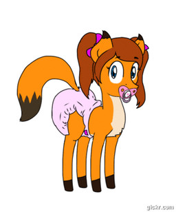 ageplay clothing diaper female hair infantilism looking_at_viewer pacifier pigtails roleplay simple_background solo white_background killian_joy sunnyside canid canine equid fox hybrid mammal animated loop low_res