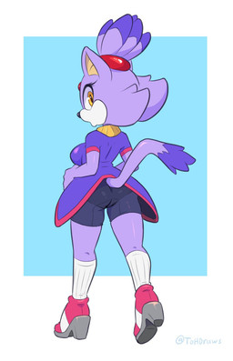 anthro big_breasts black_clothing breasts clothed clothed_anthro clothed_female clothing dress female footwear forehead_gem fur gem hair high_heels knee_highs knee_socks legwear looking_at_viewer looking_back looking_back_at_viewer multicolored_body multicolored_fur purple_body purple_clothing purple_dress purple_fur purple_hair rear_view shoes socks solo tail two_tone_body two_tone_fur white_body white_fur yellow_eyes the_other_half sega sonic_the_hedgehog_(series) blaze_the_cat domestic_cat felid feline felis mammal 2023 hi_res
