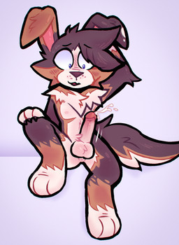 anthro aroused ball_tuft balls big_penis blue_eyes blush blush_lines bodily_fluids brown_body brown_fur chest_tuft claws cum erection finger_claws floppy_ears fluffy fluffy_balls fluffy_chest fluffy_tail freckles fur genital_fluids genitals glistening glistening_body glistening_genitalia glistening_penis glistening_thighs hand_behind_head hand_on_knee hand_on_leg humanoid_genitalia humanoid_penis leaking_cum long_ears looking_down looking_down_at_genitalia male multicolored_body multicolored_fur neck_tuft nervous nervous_smile nervous_sweat nipples nude orange_body orange_fur penis raised_leg sitting solo sweat sweatdrop tail tuft white_body white_fur bnnuyhole riley_(bnnuyhole) australian_shepherd canid canine canis domestic_dog herding_dog hybrid lagomorph leporid mammal pastoral_dog rabbit sheepdog hi_res
