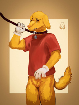 anthro bodily_fluids bottomless bottomless_anthro bottomless_male clothed clothing collar featureless_crotch floppy_ears fur gloves handwear humanoid_hands leash leash_pull leashed_collar male nervous red_clothing red_shirt red_t-shirt red_topwear shirt simple_background solo t-shirt tail tears topwear wearing_collar white_clothing white_gloves white_handwear yellow_body yellow_fur yellow_sclera urso_bear glitch_productions the_amazing_digital_circus scratch_(tadc) bird_dog canid canine canis domestic_dog hunting_dog labrador mammal retriever hi_res