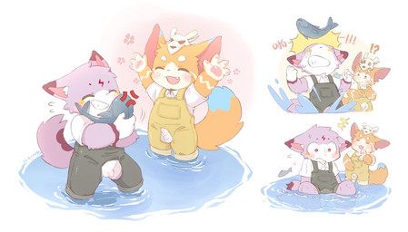 angry anthro balls bone brown_body brown_fur casual_exposure clothing cross-popping_vein crotch_cutout crotchless_clothing cutout duo flaccid fluffy foreskin fur genitals happy ineffective_clothing laugh male overalls penis pink_body pink_eyes pink_fur shirt simple_background skull small_penis social_nudity standing surprised t-shirt topwear water white_body white_fur young young_anthro young_male lang_yus league_of_legends riot_games tencent gnar_(lol) felid feline fish mammal marine yordle colored hi_res sequence