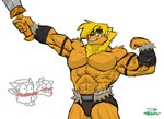 abs anthro armband belt biceps big_muscles bottomwear briefs bulge clothed clothing fur hair looking_at_viewer male mane melee_weapon muscular muscular_anthro muscular_male pecs simple_background smile solo standing sword teeth topless underwear weapon m.mcallister88 zachsroom matt_valkyrie felid lion mammal pantherine absurd_res digital_media_(artwork) hi_res