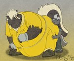 anthro belly butt clothed clothing duo eyewear glasses hug hugging_another hugging_butt looking_back male male/male obese obese_anthro obese_male overweight overweight_anthro overweight_male size_difference thick_thighs tolstoy_(artist) ray_rhythmus mammal mephitid skunk hi_res