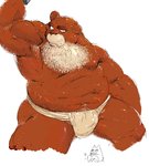 anthro beard brown_body brown_fur bulge clothing facial_hair fur kemono male musclegut muscular navel overweight overweight_anthro overweight_male simple_background solo underwear white_background kira_nerisu bear mammal 2004 archived_source