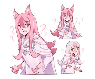 5_fingers anthro black_nose clothed clothing female fingers fur hair jewelry long_hair necklace open_mouth pink_body pink_fur pink_hair question_mark simple_background solo translucent translucent_hair white_background poptrt brand_new_animal studio_trigger nazuna_hiwatashi canid canine fox human mammal 2020 absurd_res hi_res meme