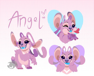 4_fingers 4_toes antennae_(anatomy) antennae_markings anthro biped blue_tongue chest_markings claws dotted_background ear_markings eyelashes feet female finger_claws fingers fluffy fur heart_symbol long_antennae looking_at_viewer markings multiple_poses one_eye_closed open_mouth open_smile pattern_background pawpads pink_body pink_fur pose purple_eyes purple_finger_claws purple_markings purple_nose purple_pawpads simple_background small_tail smile solo standing tail text toes tongue tongue_out white_markings wink winking_at_viewer lumiidragon disney lilo_and_stitch angel_(lilo_and_stitch) alien experiment_(lilo_and_stitch) 2025 absurd_res character_name digital_drawing_(artwork) digital_media_(artwork) english_text hi_res watermark