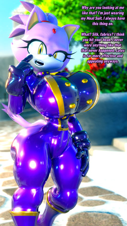 accessory anthro big_breasts blurred_background bodysuit boots breasts butt clothed clothing detailed_background eyelashes female footwear forehead_gem fur gem glistening glistening_bodysuit glistening_clothing glistening_latex glistening_skinsuit gloves hair hair_accessory hair_tie handwear latex latex_bodysuit latex_clothing latex_gloves latex_handwear latex_skinsuit latex_uniform looking_at_viewer military_uniform open_mouth purple_body purple_bodysuit purple_clothing purple_fur purple_hair purple_latex purple_skinsuit shoes skinsuit small_waist solo teeth text thick_thighs tight_clothing uniform wide_hipped_female wide_hips yellow_eyes palisal meatcorp sega sonic_the_hedgehog_(series) blaze_the_cat domestic_cat felid feline felis mammal 2024 3d_(artwork) 4k 9:16 absurd_res blender_(artwork) digital_media_(artwork) english_text hi_res