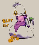 anthro big_butt butt butt_dimples clothing ear_piercing ear_ring fart fart_cloud female fingerless_gloves food gloves green_clothing green_gloves green_handwear handwear head_feathers holding_food holding_object holding_pizza hoop_ear_ring leotard looking_away machine piercing pizza purple_clothing purple_leotard rear_view ring_piercing simple_background sitting solo sound_effects text vowelless vowelless_sound_effect white_background white_body jubb five_nights_at_freddy's five_nights_at_freddy's:_security_breach scottgames steel_wool_studios glamrock_chica animatronic avian bird chicken galliform gallus_(genus) phasianid robot 2022 artist_name