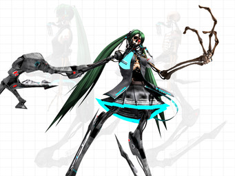 3_fingers big_hands black_bottomwear black_clothing black_shirt black_skirt black_topwear bone bone_arm bottomwear clothed clothing cosplay cybernetic_arm cybernetic_limb electronics female fingers green_hair hair headphones horror_(theme) human_skull long_arms long_hair looking_at_viewer machine mechanical_arm mechanical_leg not_furry open_clothing open_shirt open_topwear pleated_skirt red_eyes rib_cage shirt simple_background skeleton skirt skull solo topwear twintails_(hairstyle) white_background wire deino_(artist) vocaloid yamaha_corporation calne_ca hatsune_miku animated_skeleton humanoid robot robot_humanoid undead 2009 3d_(artwork) 4:3 autodesk_3ds_max_(artwork) digital_media_(artwork)